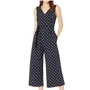 Calvin Klein V-Neck Sleeveless Polkadot Navy Blue Crop Jumpsuit Women's Size 2